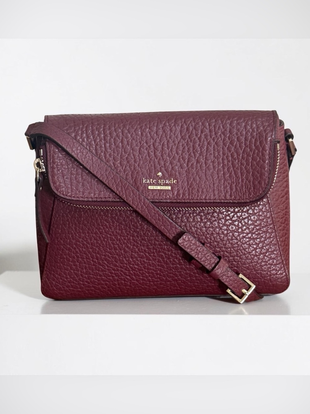 Authenticated Kate Spade Carter Berrin Burgundy Pebbled Leather Crossbody! EUC!